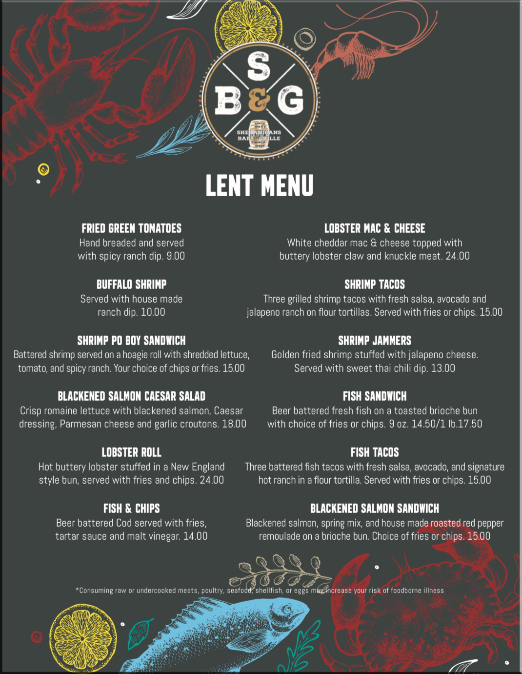 shenanigans lent menu
